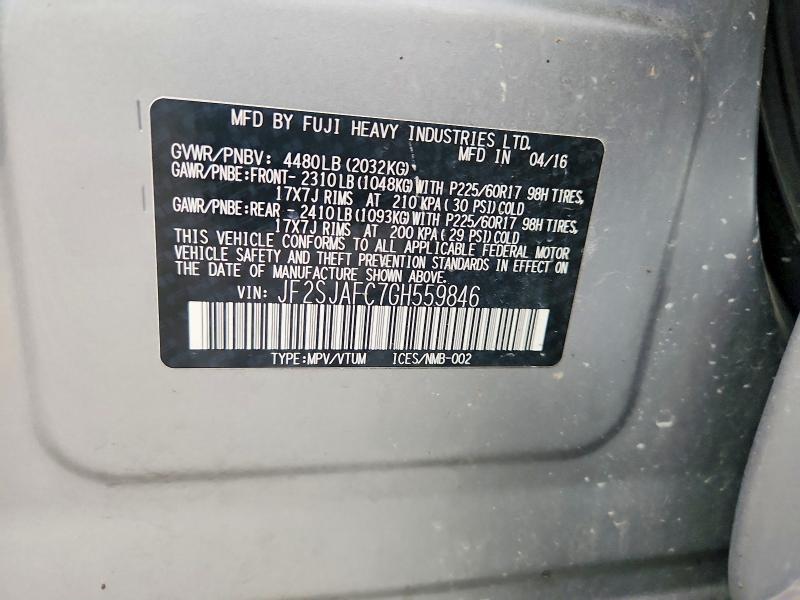 Aukcja sprzedaży 2016 Subaru Forester, vin: JF2SJAFC7GH559846, numer aukcji: 64206576
