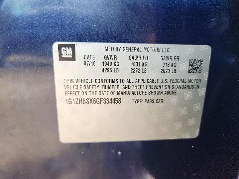 64704166 :رقم المزاد ، 1G1ZH5SX6GF334458 vin ، 2016 Chevrolet Malibu مزاد بيع