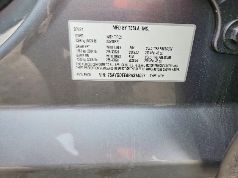 2024 Tesla Model Y მანქანა იყიდება აუქციონზე, vin: 7SAYGDEE8RA314097, აუქციონის ნომერი: 65865456