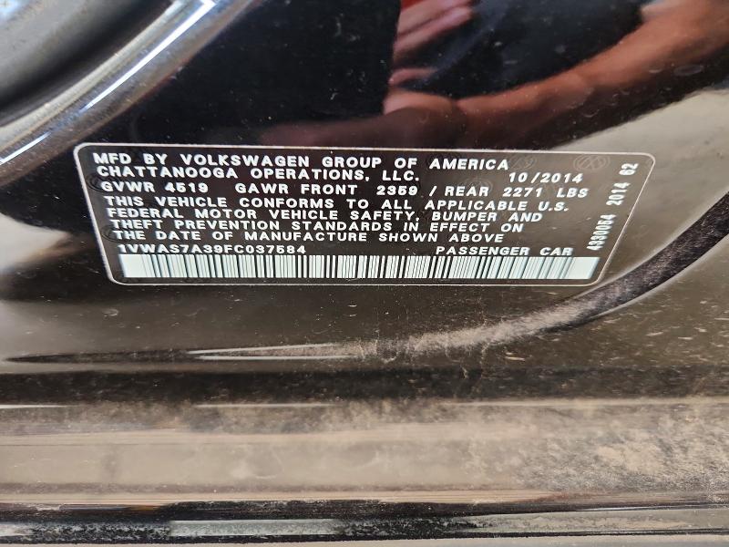 2015 Volkswagen Passat მანქანა იყიდება აუქციონზე, vin: 1VWAS7A39FC037584, აუქციონის ნომერი: 65878086
