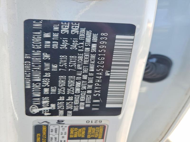 65440096 :رقم المزاد ، 5XYPH4A52GG159938 vin ، 2016 Kia Sorento مزاد بيع