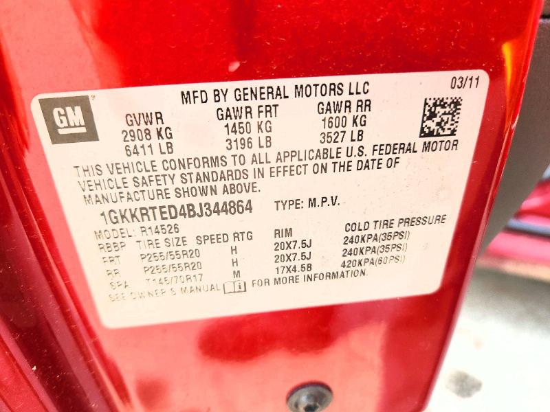 2011 Gmc Acadia მანქანა იყიდება აუქციონზე, vin: 1GKKRTED4BJ344864, აუქციონის ნომერი: 64781166