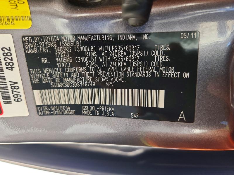 Продаж на аукціоні авто 2011 Toyota Sienna, vin: 5TDKK3DC3BS148748, номер лоту: 63599896