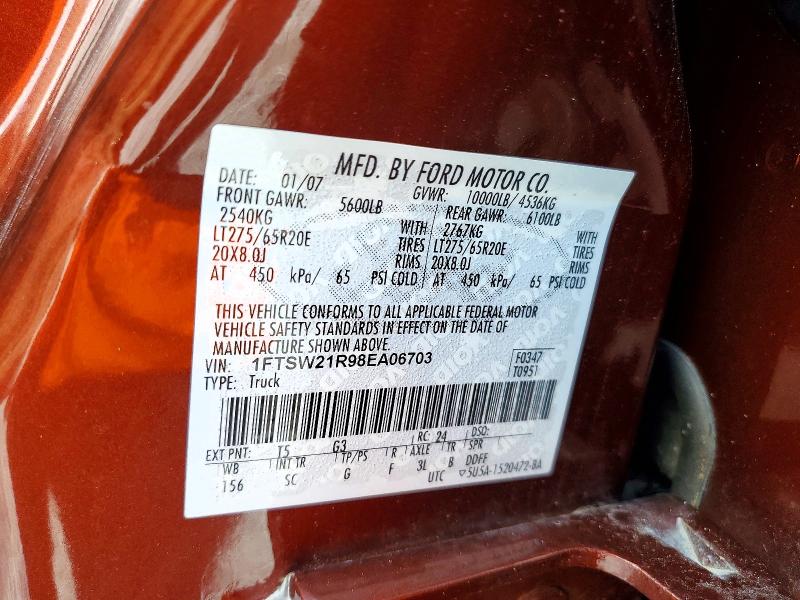 Продажа на аукционе авто 2008 Ford F250, vin: 1FTSW21R98EA06703, номер лота: 64367656