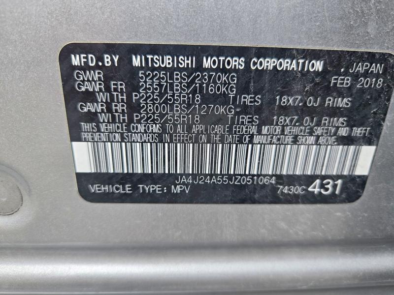 2018 Mitsubishi Outlander მანქანა იყიდება აუქციონზე, vin: JA4J24A55JZ051064, აუქციონის ნომერი: 65999576