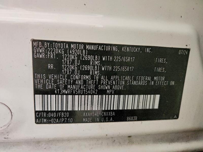 66773456 :رقم المزاد ، 4T3MWRFV5RU154042 vin ، 2024 Toyota Rav4 مزاد بيع