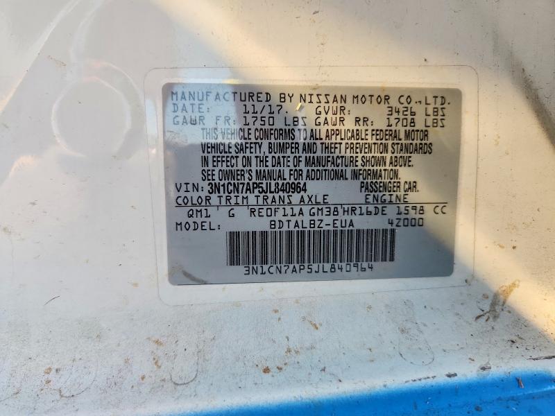 Продажа на аукционе авто 2018 Nissan Versa, vin: 3N1CN7AP5JL840964, номер лота: 63775546