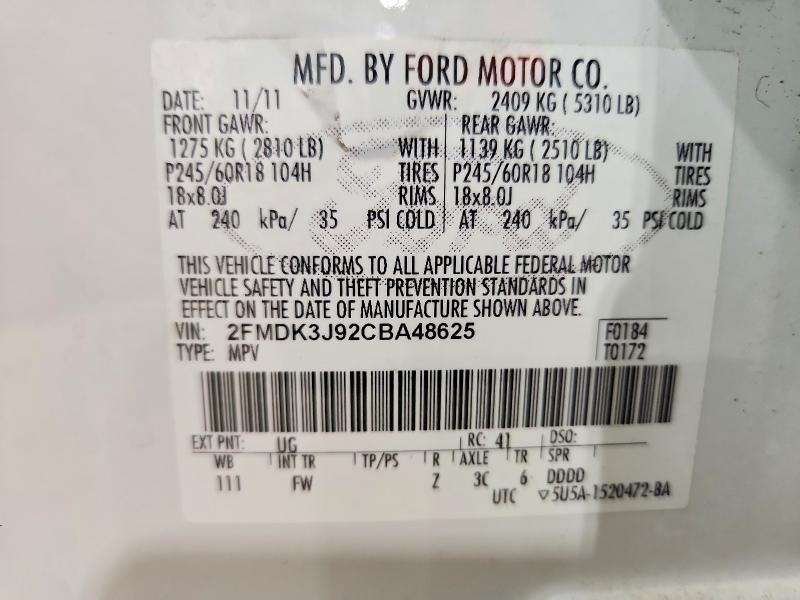 Aukcja sprzedaży 2012 Ford Edge, vin: 2FMDK3J92CBA48625, numer aukcji: 64222736