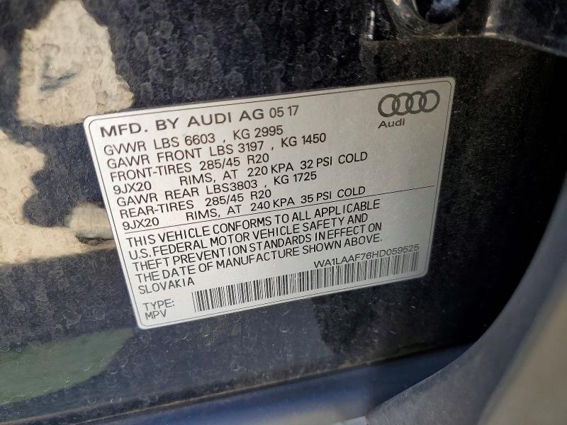 Продаж на аукціоні авто 2017 Audi Q7, vin: WA1LAAF76HD059525, номер лоту: 64498356
