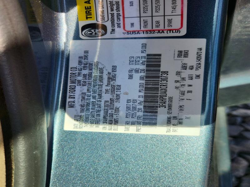 65170436 :رقم المزاد ، 3FAHP0JAXCR130738 vin ، 2012 Ford Fusion مزاد بيع
