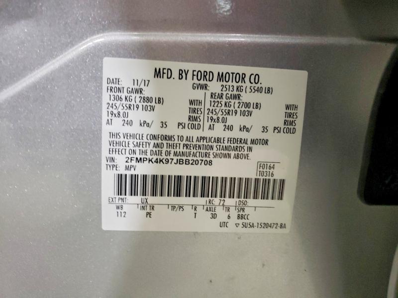 Продаж на аукціоні авто 2018 Ford Edge, vin: 2FMPK4K97JBB20708, номер лоту: 63466096