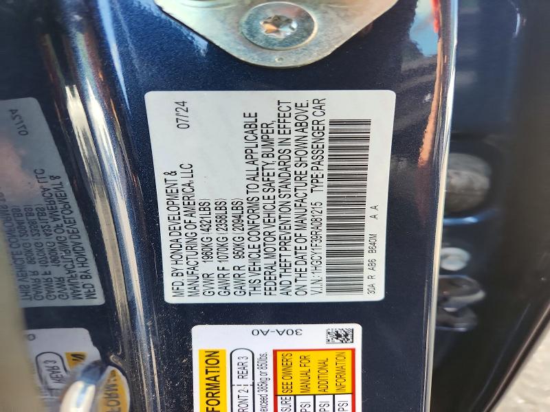 65272476 :رقم المزاد ، 1HGCY1F39RA081215 vin ، 2024 Honda Accord مزاد بيع