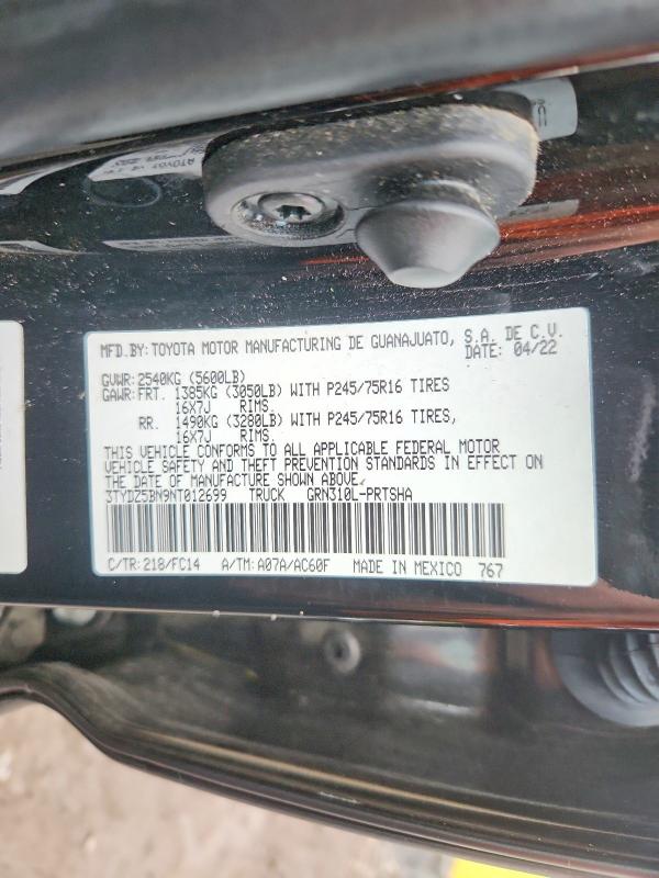 Продажа на аукционе авто 2022 Toyota Tacoma, vin: 3TYDZ5BN9NT012699, номер лота: 62344076
