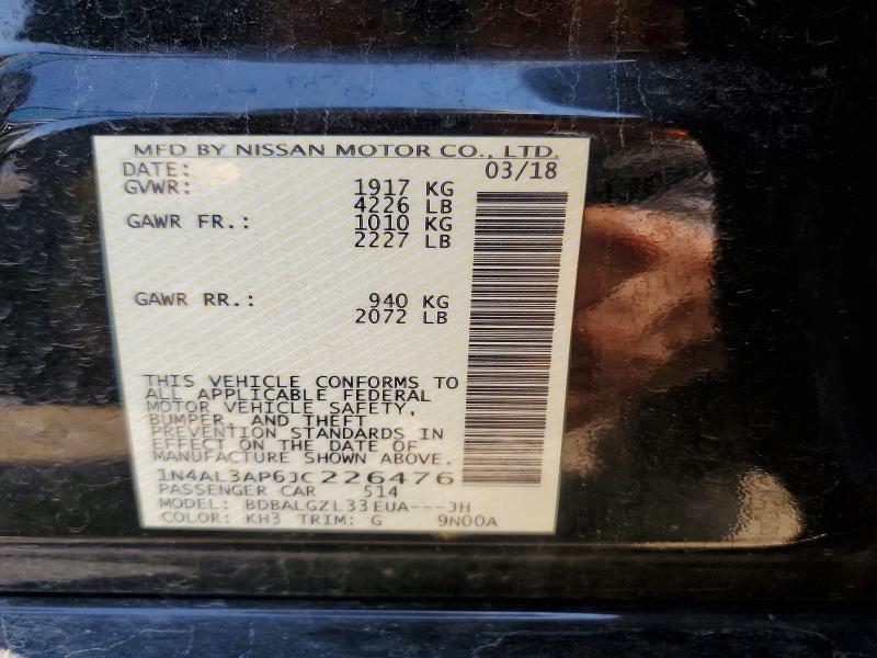 2018 Nissan Altima მანქანა იყიდება აუქციონზე, vin: 1N4AL3AP6JC226476, აუქციონის ნომერი: 65361586