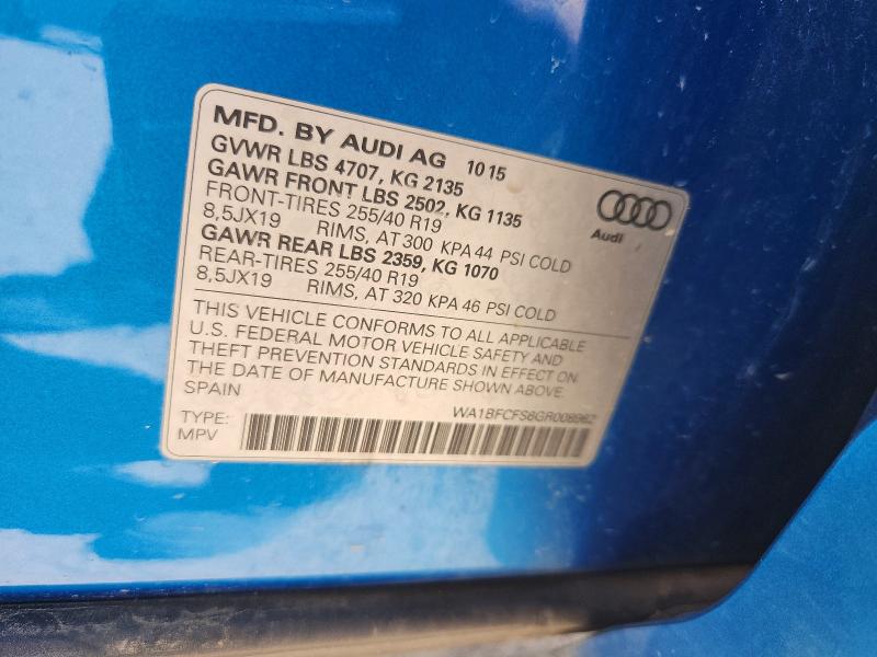 2016 Audi Q3 მანქანა იყიდება აუქციონზე, vin: WA1BFCFS6GR008962, აუქციონის ნომერი: 63163486