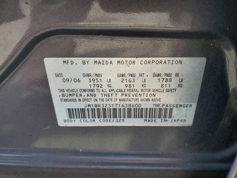 Продаж на аукціоні авто 2007 Mazda 3, vin: JM1BK323171638600, номер лоту: 63624486