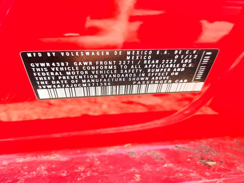 Продажа на аукционе авто 2012 Volkswagen Jetta, vin: 3VW4A7AJ0CM371396, номер лота: 65907366