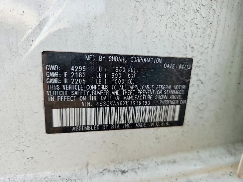 Aukcja sprzedaży 2019 Subaru Impreza, vin: 4S3GKAA6XK3616193, numer aukcji: 65622936
