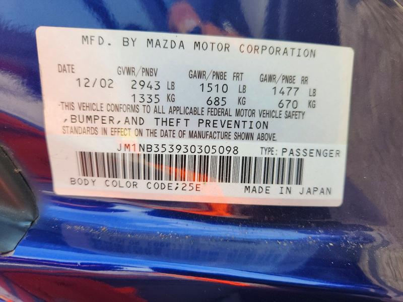 Aukcja sprzedaży 2003 Mazda Mx-5 Miata, vin: JM1NB353930305098, numer aukcji: 65598316