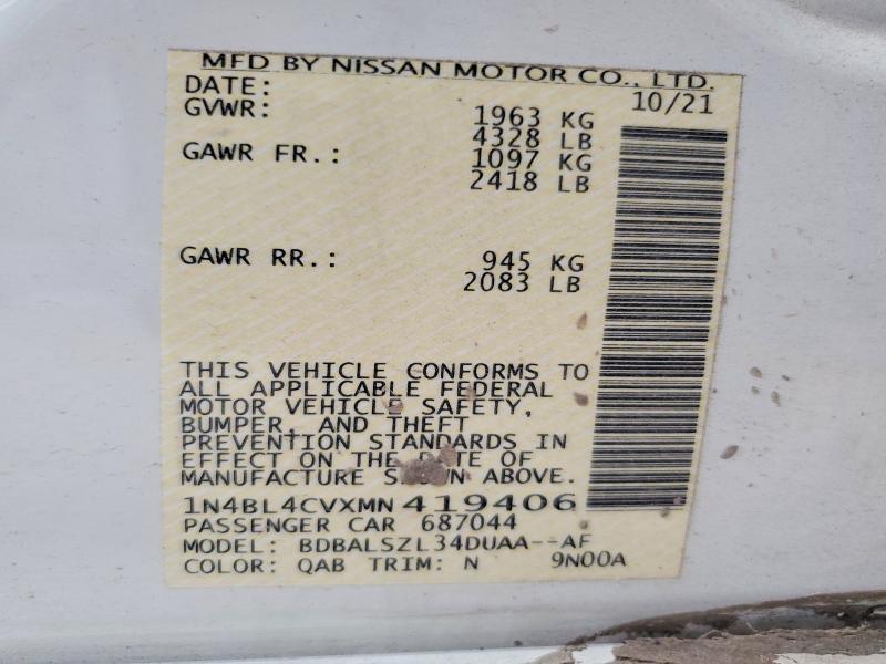 Aukcja sprzedaży 2021 Nissan Altima, vin: 1N4BL4CVXMN419406, numer aukcji: 65953546