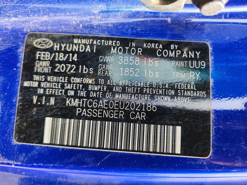 2014 Hyundai Veloster მანქანა იყიდება აუქციონზე, vin: KMHTC6AE0EU202186, აუქციონის ნომერი: 66978166