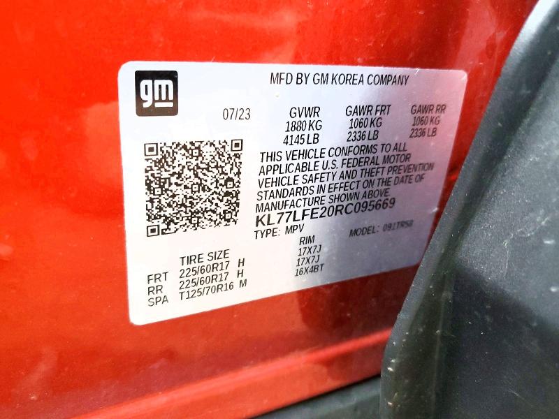 63424926 :رقم المزاد ، KL77LFE20RC095669 vin ، 2024 Chevrolet Trax مزاد بيع
