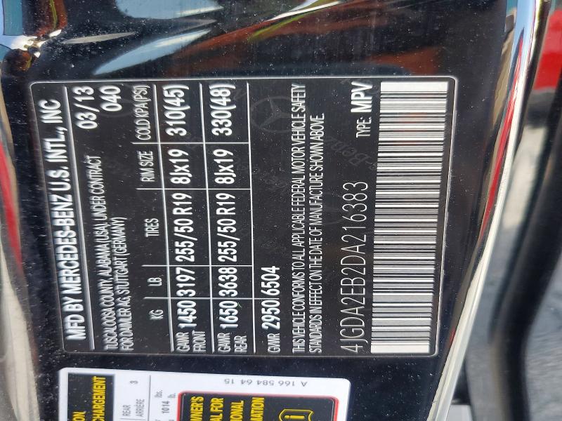 64931946 :رقم المزاد ، 4JGDA2EB2DA216383 vin ، 2013 Mercedes-benz Ml مزاد بيع