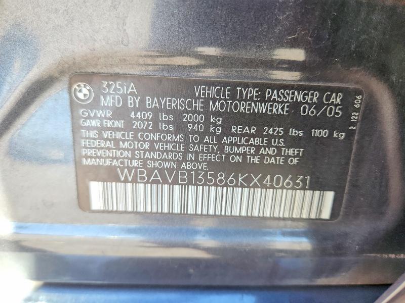 65817846 :رقم المزاد ، WBAVB13586KX40631 vin ، 2006 Bmw 325 مزاد بيع