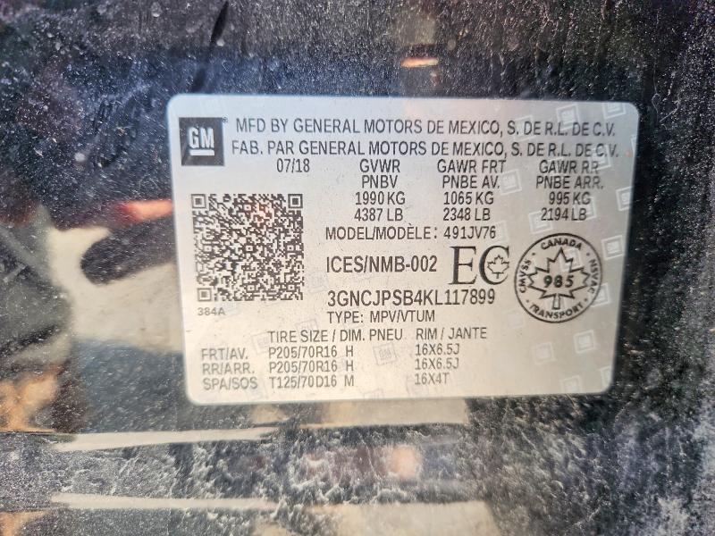 Продажа на аукционе авто 2019 Chevrolet Trax, vin: 3GNCJPSB4KL117899, номер лота: 62715246