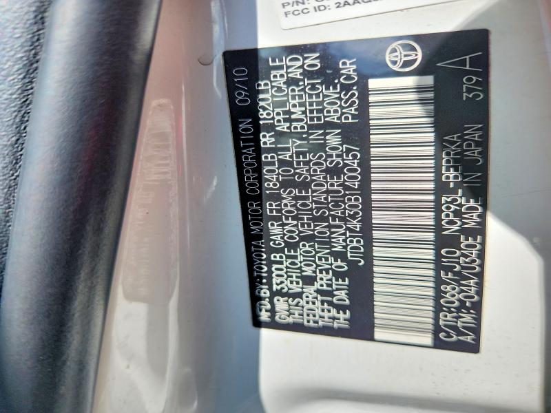 2011 Toyota Yaris მანქანა იყიდება აუქციონზე, vin: JTDBT4K30B1400457, აუქციონის ნომერი: 65035886