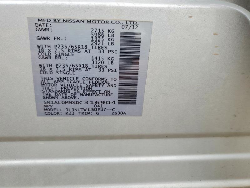 Aukcja sprzedaży 2013 Infiniti Jx35, vin: 5N1AL0MMXDC316904, numer aukcji: 63596586