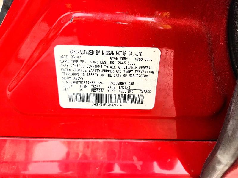 Auction sale of the 2007 Infiniti G35, vin: JNKBV61F17M821724, lot number: 63716896