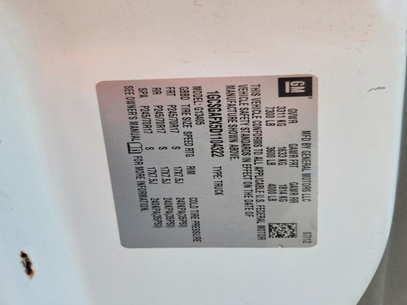2013 Chevrolet Express G1500 მანქანა იყიდება აუქციონზე, vin: 1GCSGAFX5D1104322, აუქციონის ნომერი: 64799976