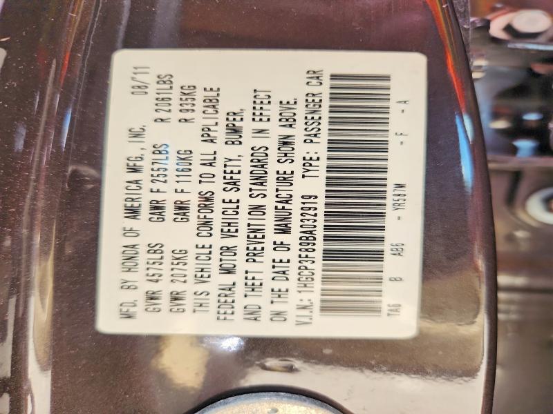 66752716 :رقم المزاد ، 1HGCP3F89BA032919 vin ، 2011 Honda Accord مزاد بيع