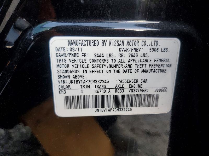 Продаж на аукціоні авто 2012 Infiniti M37, vin: JN1BY1AP7CM332245, номер лоту: 63673766