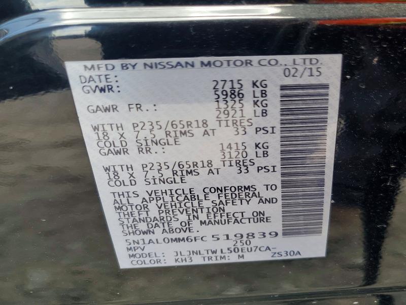 Продажа на аукционе авто 2015 Infiniti Qx60, vin: 5N1AL0MM6FC519839, номер лота: 64267176