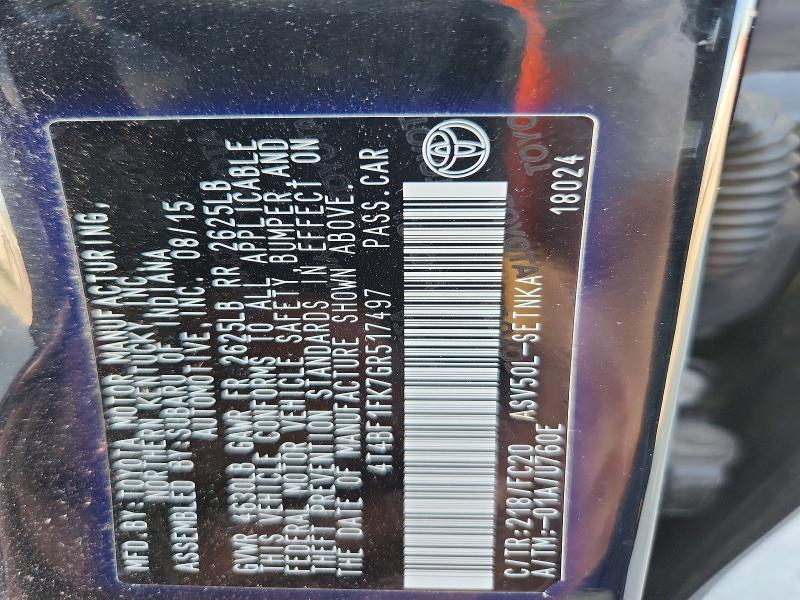 2016 Toyota Camry მანქანა იყიდება აუქციონზე, vin: 4T4BF1FK7GR517497, აუქციონის ნომერი: 64451526