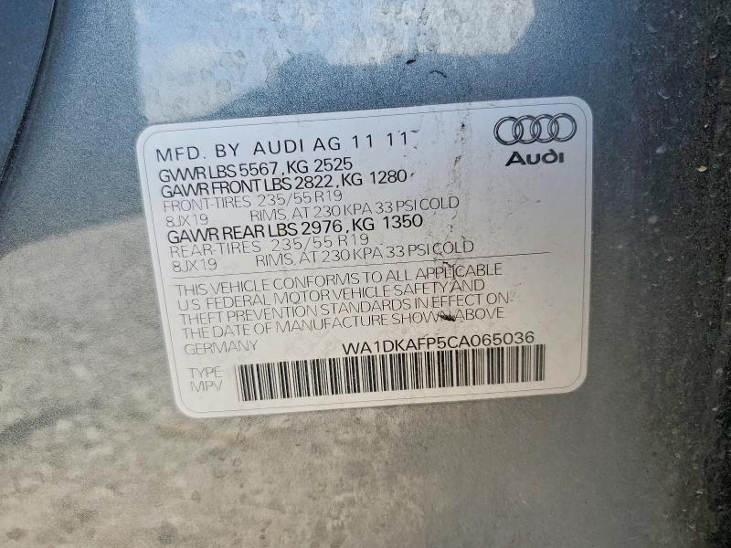 2012 Audi Q5 მანქანა იყიდება აუქციონზე, vin: WA1DKAFP5CA065036, აუქციონის ნომერი: 64557826