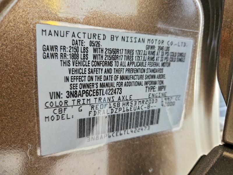 66620756 :رقم المزاد ، 3N8AP6CE6TL422473 vin ، 2026 Nissan Kicks مزاد بيع