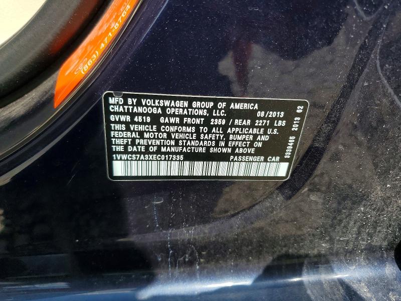 Продаж на аукціоні авто 2014 Volkswagen Passat, vin: 1VWCS7A3XEC017335, номер лоту: 66489076