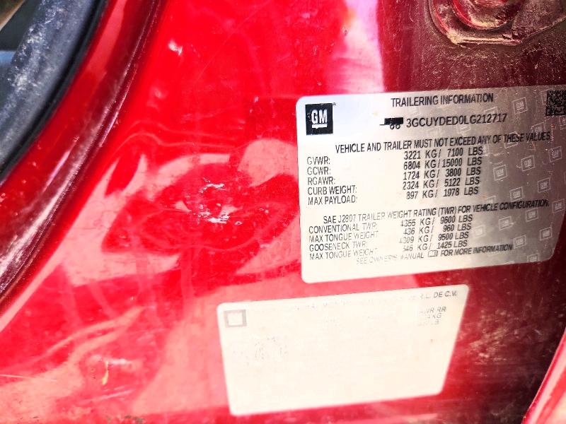 2020 Chevrolet Silverado მანქანა იყიდება აუქციონზე, vin: 3GCUYDED0LG212717, აუქციონის ნომერი: 64912596