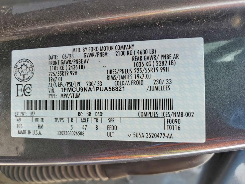 Aukcja sprzedaży 2023 Ford Escape, vin: 1FMCU9NA1PUA58821, numer aukcji: 66597326