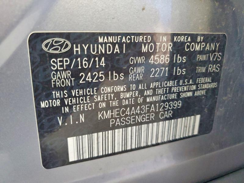 63471076 :رقم المزاد ، KMHEC4A43FA129399 vin ، 2015 Hyundai Sonata Hybrid مزاد بيع