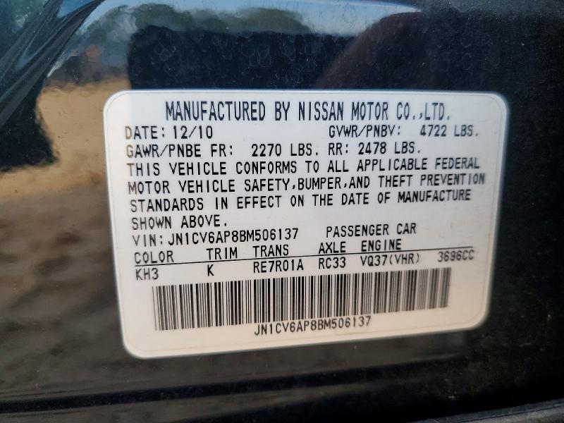 65875686 :رقم المزاد ، JN1CV6AP8BM506137 vin ، 2011 Infiniti G37 Sedan مزاد بيع