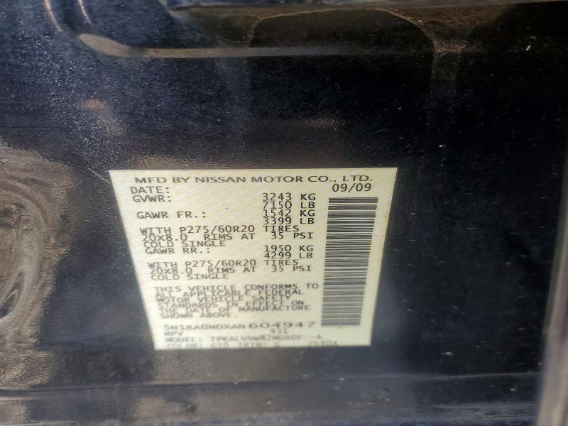 2010 Nissan Armada მანქანა იყიდება აუქციონზე, vin: 5N1BA0NDXAN604947, აუქციონის ნომერი: 66026366