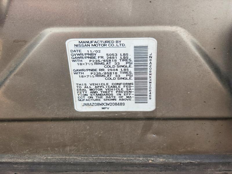 64527896 :رقم المزاد ، JN8AZ08WX3W208489 vin ، 2003 Nissan Murano مزاد بيع
