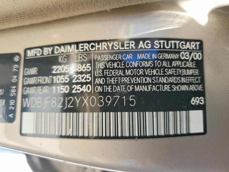 Продаж на аукціоні авто 2000 Mercedes-benz E, vin: WDBJF82J2YX039715, номер лоту: 63583916