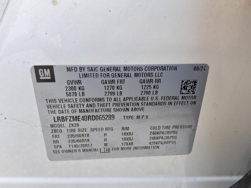 65943646 :رقم المزاد ، LRBFZME40RD065289 vin ، 2024 Buick Envision مزاد بيع