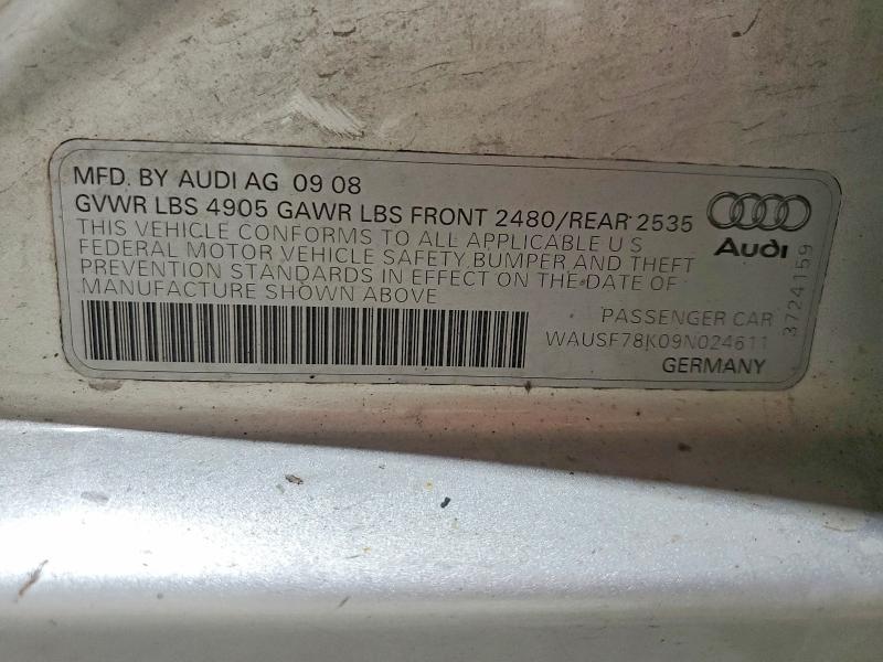 Продаж на аукціоні авто 2009 Audi A4, vin: WAUSF78K09N024611, номер лоту: 63141046
