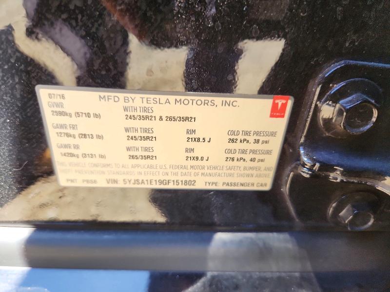 Продаж на аукціоні авто 2016 Tesla Model S, vin: 5YJSA1E19GF151802, номер лоту: 65547346